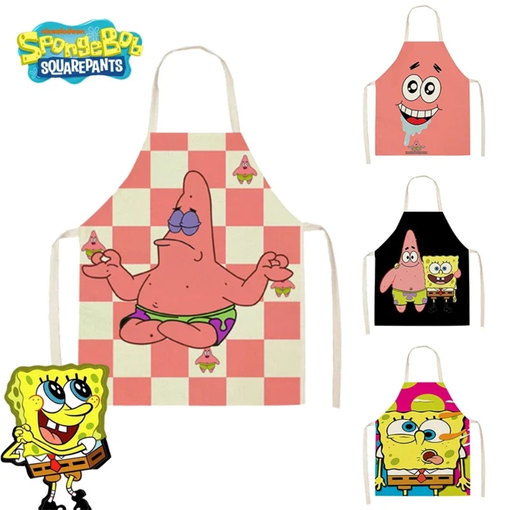 Kitchen Gadgets Products - ผ้ากันเปื้อนลายสปองจ์บ็อบ แพทริค สำหรับผู้ใหญ่ ผ้าลินิน ลายการ์ตูน สำหรับทำอาหาร