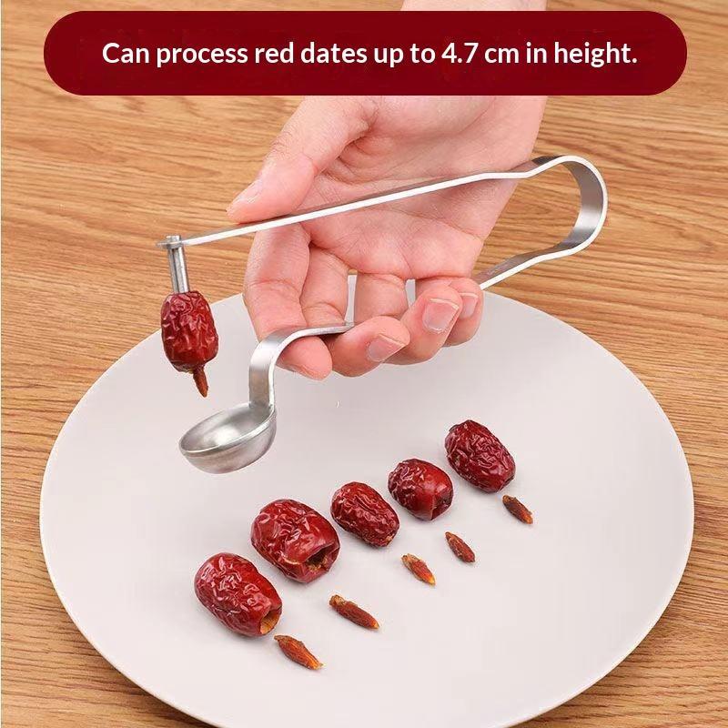 Vegetable Kitchen Gadgets - เครื่องมือแยกเมล็ดอินทผลัมสแตนเลสสีแดง อุปกรณ์ครัวสำหรับเตรียมอินทผลัมได้ง่าย
