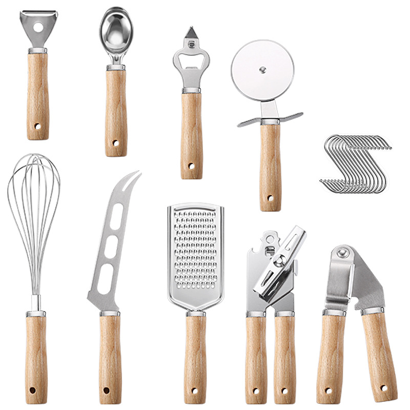 Kitchen Gadgets And Toys - อุปกรณ์ทำครัวทำอาหารไม้จับของเล่นสแตนเลสสตีลเบเกอรี่ชุดเครื่องตัดพิซซ่าไข่ชุดมีดชีส Planer